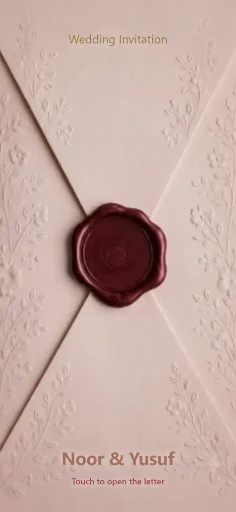 The Sealed Letter invitation as a guest sees it: Cinematic · Blush & Wax